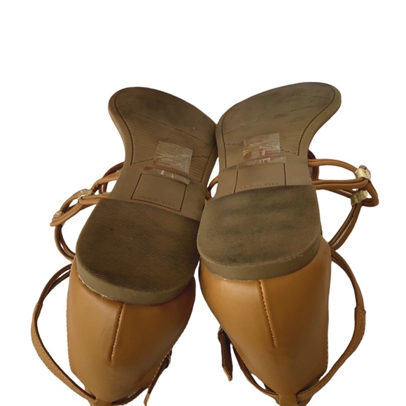 DOLCE VITA T-STRAP GOLD ACCENT CAMEL TAN LEATHER GLADIATOR SANDALS THONG SANDALS - Picture 13 of 14